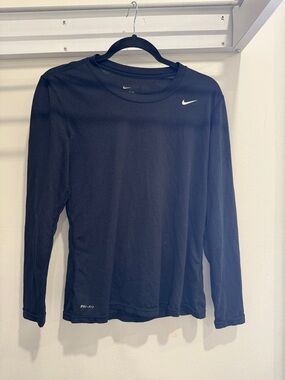 Nike Black Long Sleeve Dri-FIT Top with White Swoosh